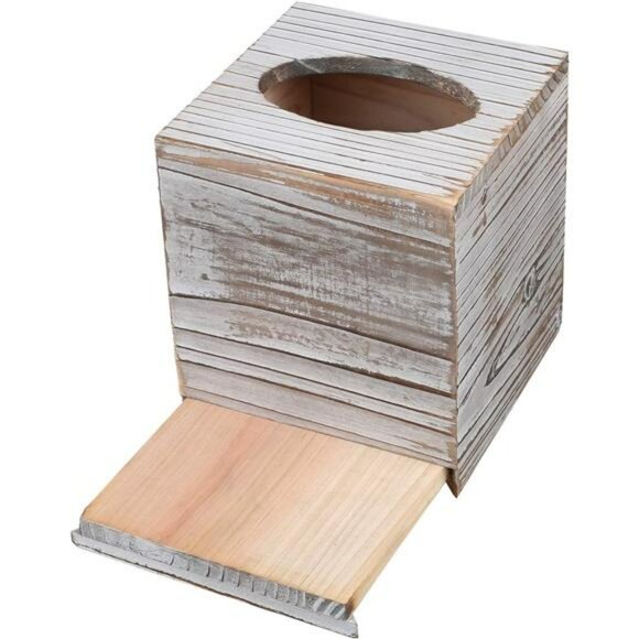 Wood square tissue box cover set of 2 decorative holder for bathroom bedroom off - Picture 3 of 8